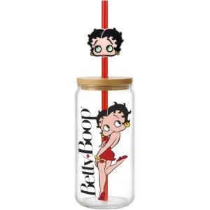 Spoontiques Betty Boop Glass w/Lid and Straw Charm, 20oz – 6.75” Tall Decorative Glass, Straw Included, Ideal for Hot & Cold Beverages