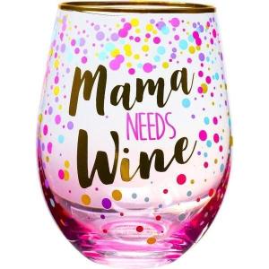 Spoontiques Mama Needs Wine Acrylic Wine Tumbler – Acrylic Stemless Wine Glass – 16oz – 5 5/8” Tall – White, Red, Rose, Champagne