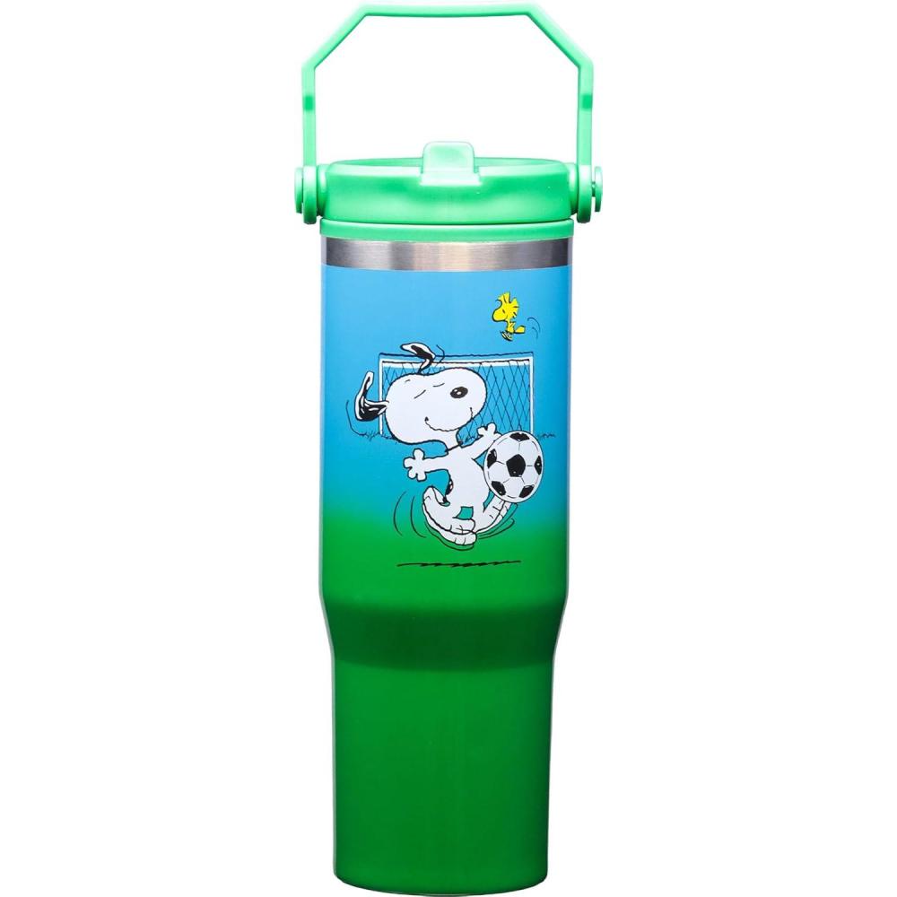 image:imageSpoontiques Snoopy Soccer 30oz Stainless Steel Bottle 10 Tall Twist Off Lid amp Carrying Handle Stainless Steel Outer Wall amp Acrylic Inner Wall