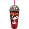 Spoontiques Snoopy Dome Top Tumbler, 20oz – Glitter-Filled Dome Top with Enclosed Figurine & Coordinating Reusable Straw – 10″ Tall Double Wall Insulated Travel Cup