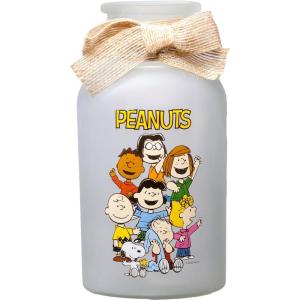 Spoontiques Peanuts Group Battery Powered Glass Lantern – Decorative 7.75” LED with Warm Light, Flameless & Cordless, Indoor & Outdoor Tabletop or Hanging Lantern, 2 AA Batteries Required