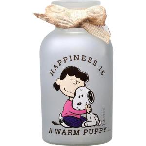 Spoontiques Peanuts Happiness Battery Powered Glass Lantern – Decorative 7.75” LED with Warm Light, Flameless & Cordless, Indoor & Outdoor Tabletop or Hanging Lantern, 2 AA Batteries Required