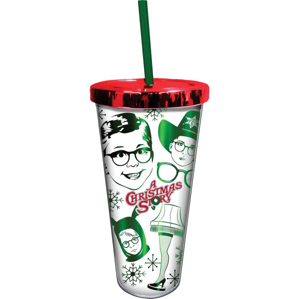 image:imageSpoontiques Acrylic Foil Cup with Straw 20oz  Metallic Locking Double Wall Insulated BPA Free  A Christmas Story