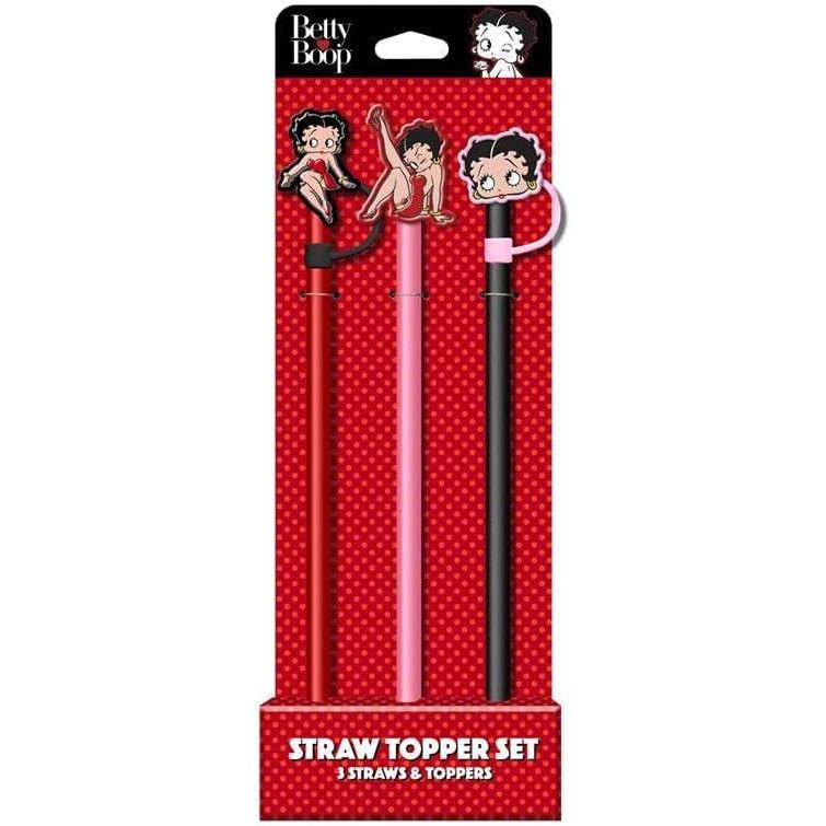 image:imageSpoontiques Betty Boop Straw Topper Set 3 Pack  125 BPAFree Straws wSilicone Charm Topper Ideal for Water Bottles Travel Mugs Tumblers