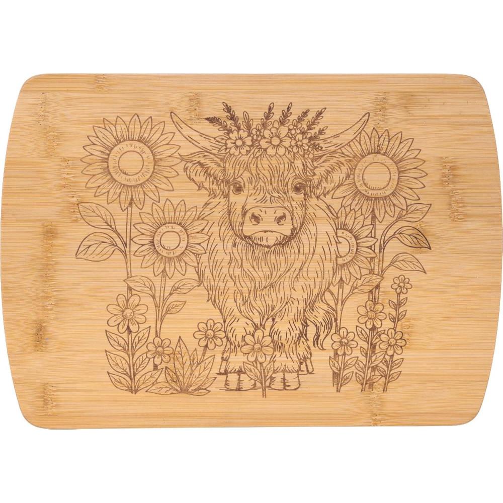 image:imageSpoontiques Elvis Cutting Board for Kitchen  Durable Wood Cutting Board with KnifeFriendly Surface Easy to Clean Lightweight Food Prep Board for Meat Vegetables amp FruitHighland Cow