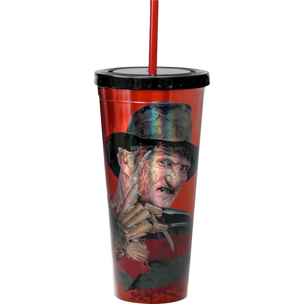 image:imageSpoontiques Freddy Krueger Foil Cup  20oz Acrylic Foil Cup with Straw  Metallic Locking Lid  Double Wall Insulated and BPA Free