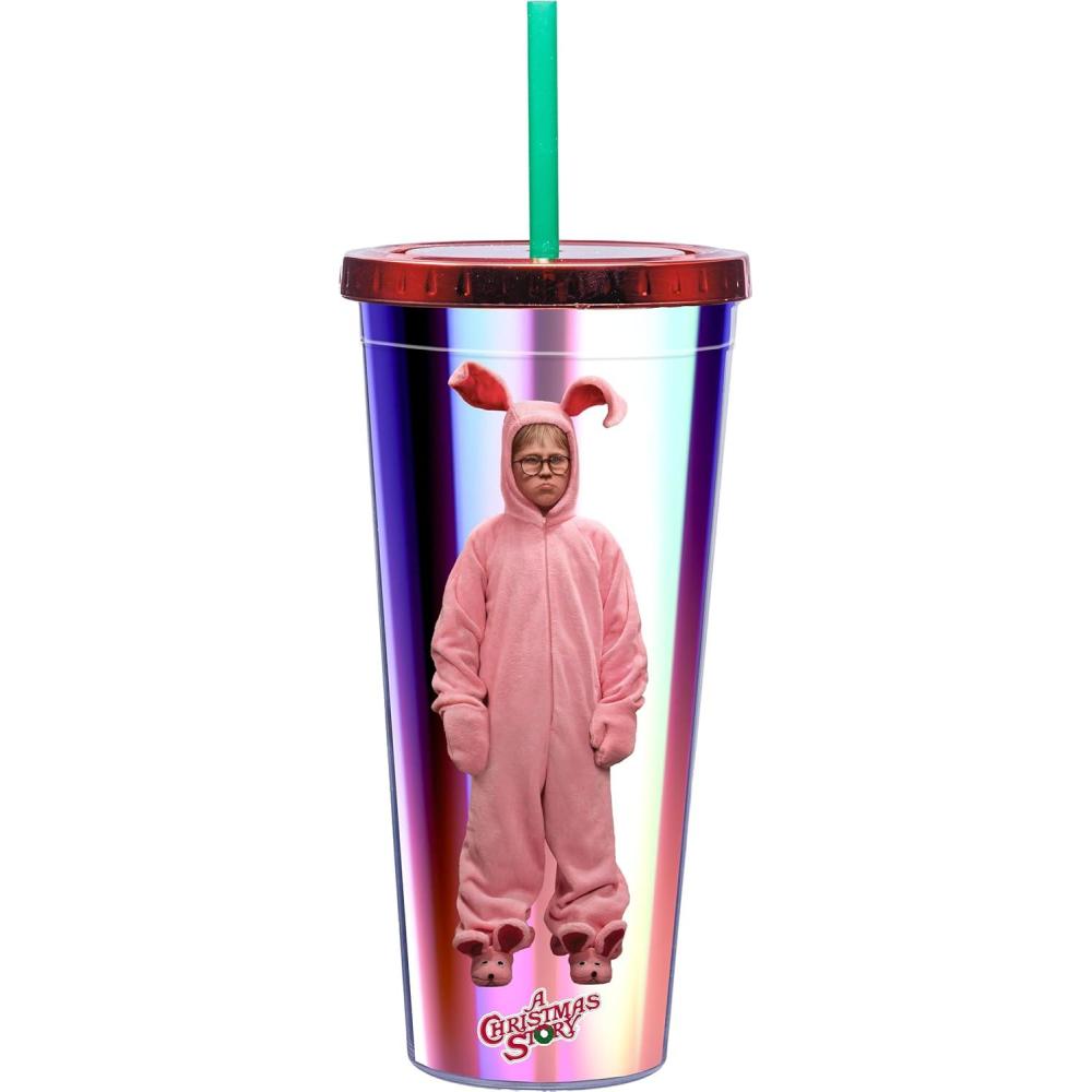 image:imageSpoontiques Pink Nightmare Acrylic Foil Cup with Straw  20 oz  Metallic Locking Lid with Straw  Double Wall Insulated  BPA Free