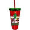 Spoontiques Acrylic Foil Cup with Straw, 20oz – Metallic Locking, Double Wall Insulated, BPA Free – Peanuts Christmas