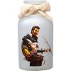 Spoontiques Elvis Battery Powered Glass Lantern – Decorative 7.75” LED with Warm Light, Flameless & Cordless, Indoor & Outdoor Tabletop or Hanging Lantern, 2 AA Batteries Required