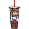 Spoontiques Peanuts Happiness Glitter Cup – 20oz Acrylic Foil Cup with Straw – Metallic Locking Lid – Double Wall Insulated and BPA Free(Peanuts Spirits Bright)