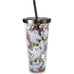 Spoontiques – Glitter Filled Acrylic Tumbler – Glitter Cup with Straw – 20 oz - Stainless Steel Locking Lid with Straw – Double Wall Insulated – BPA Free – Boo