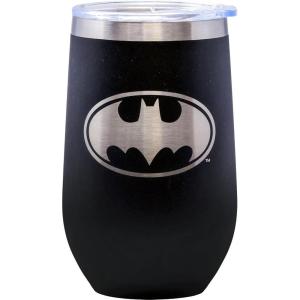 Spoontiques Batman Etched Stainless Steel Tumbler – Insulated Tumbler with Lid – Double Wall Stainless Steel Stemless Glass – 16oz – 5 5/8″ Tall