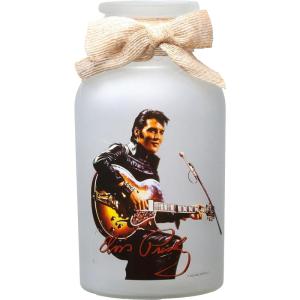 Spoontiques Elvis Battery Powered Glass Lantern – Decorative 7.75” LED with Warm Light, Flameless & Cordless, Indoor & Outdoor Tabletop or Hanging Lantern, 2 AA Batteries Required