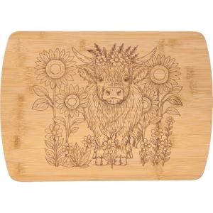 Spoontiques Elvis Cutting Board for Kitchen – Durable Wood Cutting Board with Knife-Friendly Surface, Easy to Clean, Lightweight Food Prep Board for Meat, Vegetables & Fruit(Highland Cow)
