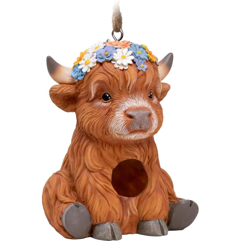 image:imageSpoontiques  Birdhouse  Garden Decor  Decorative for Yard and Garden Decoration  Hanging Novelty Outdoor Patio  Highland Cow