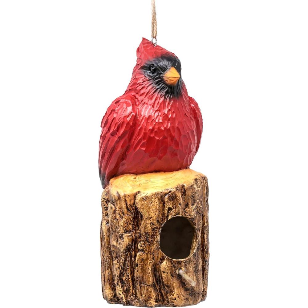 image:imageSpoontiques Cardinal on Stump Birdhouse Garden Decor Decorative Bird House for Yard and Garden Decoration Hanging Novelty Birdhouse for Outdoor Patio