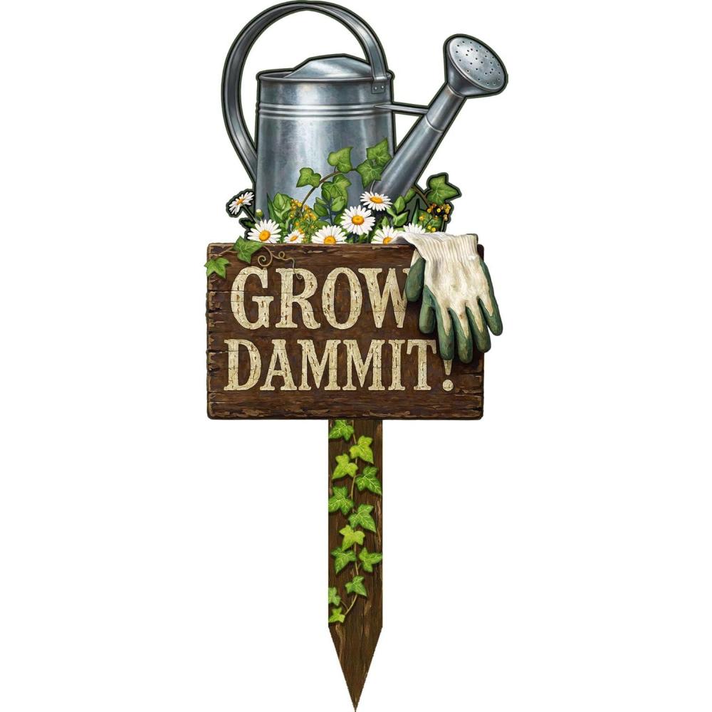 image:imageSpoontiques Grow Dammit Metal Plant Stakes for Home amp Garden  Novelty Garden Stakes for Indoor amp Outdoor Flowers Vegetables Shrubs amp More