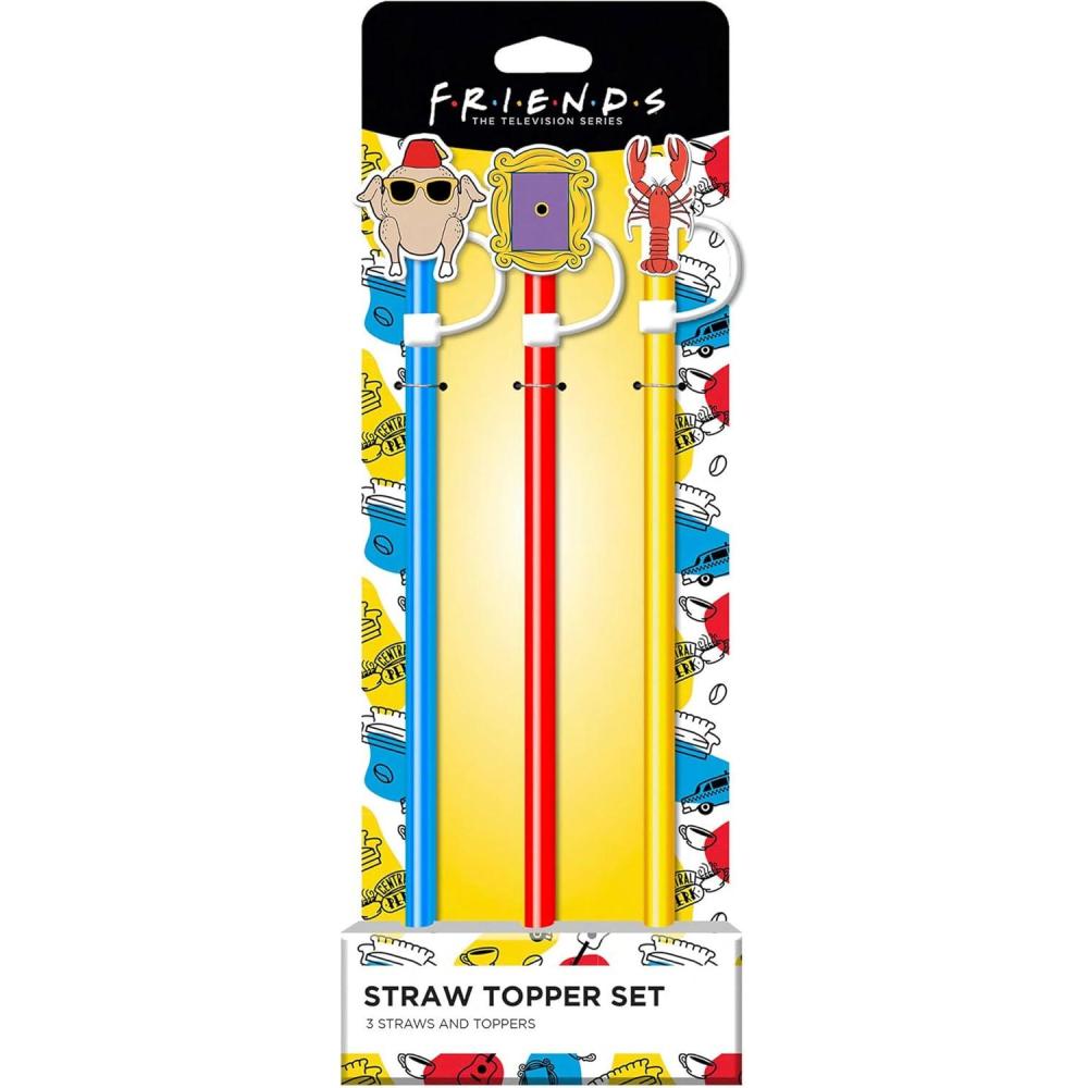 image:imageSpoontiques Friends Straw Topper Set 3 Pack  125 BPAFree Straws wSilicone Charm Topper Ideal for Water Bottles Travel Mugs Tumblers