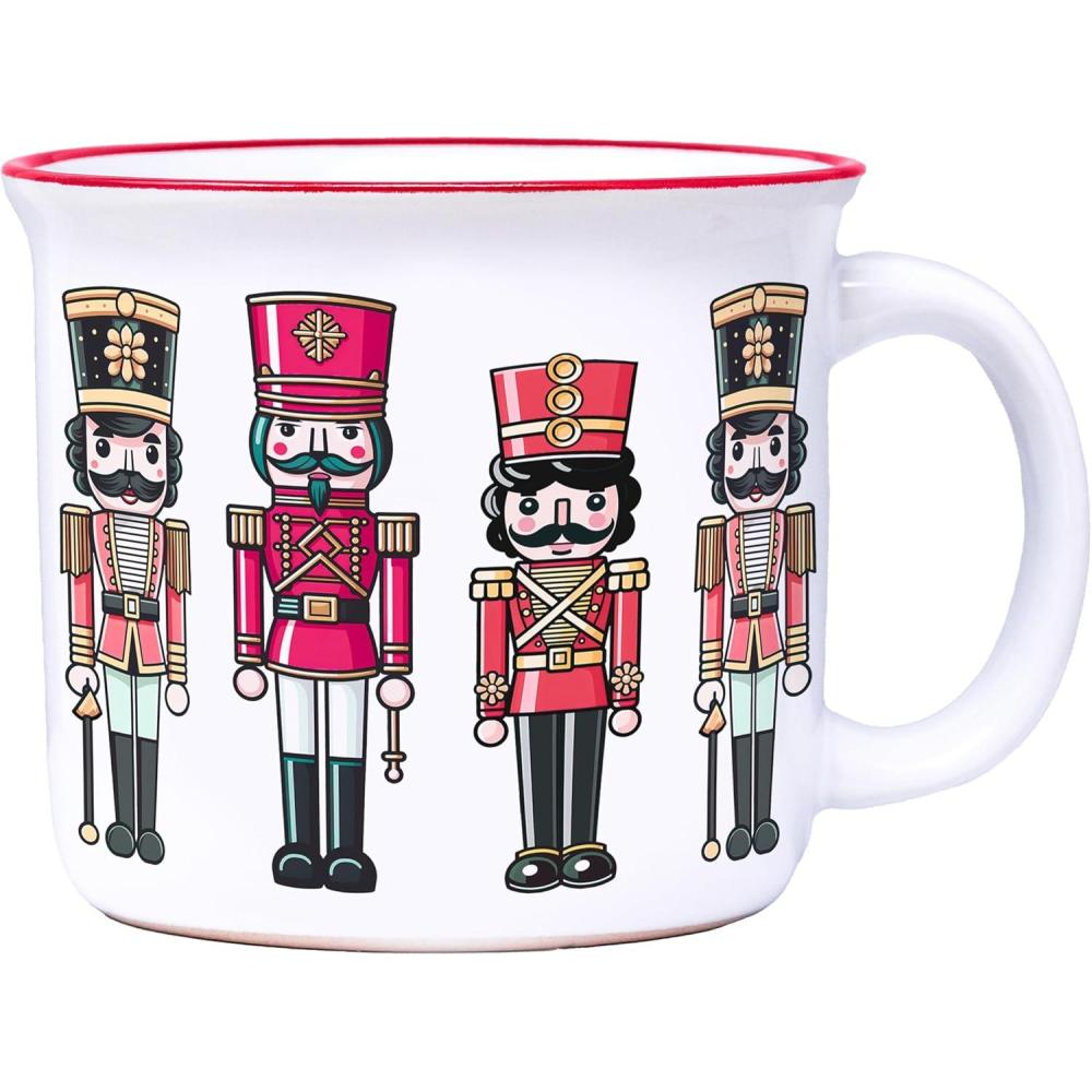 image:imageSpoontiques Nutcracker Ceramic Camper Mugs 14 Ounce Beverage Capacity Microwave and Dishwasher Safe 3 58 Tall