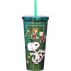 Spoontiques Peanuts Soccer Foil Cup – 20oz Acrylic Foil Cup with Straw – Metallic Locking Lid – Double Wall Insulated and BPA Free