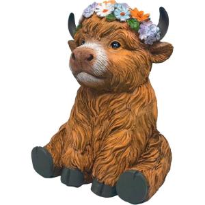 Spoontiques Highland Cow Garden Statue – Decorative Garden Statue – Colorful Home Décor for Indoor or Outdoor Use – Patio Decoration – Yard Accessory