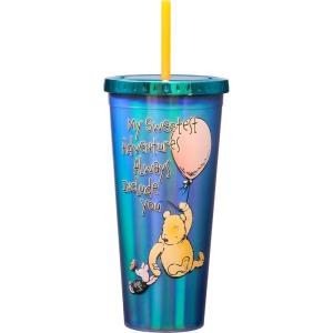 Spoontiques Pooh Adventure Foil Cup – 20oz Acrylic Foil Cup with Straw – Metallic Locking Lid – Double Wall Insulated and BPA Free
