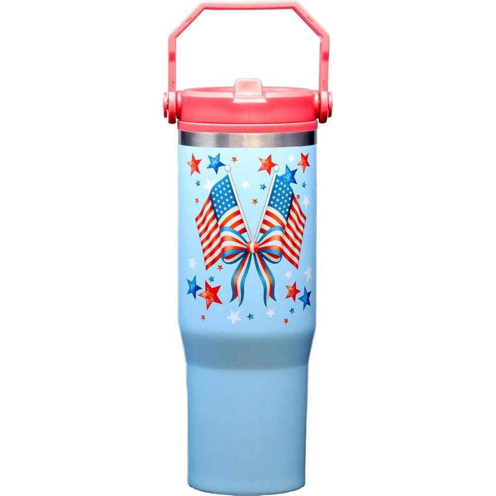 image:imageSpoontiques Americana 30oz Stainless Steel Bottle  10 Tall Twist Off Lid amp Carrying Handle  Stainless Steel Outer Wall amp Acrylic Inner Wall