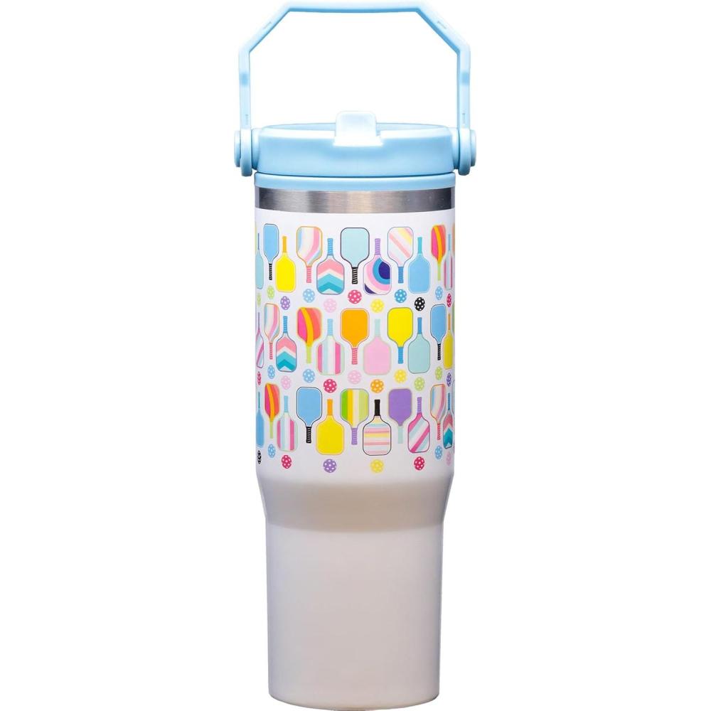 image:imageSpoontiques Pickleball 30oz Stainless Steel Bottle  10 Tall Twist Off Lid amp Carrying Handle  Stainless Steel Outer Wall amp Acrylic Inner Wall