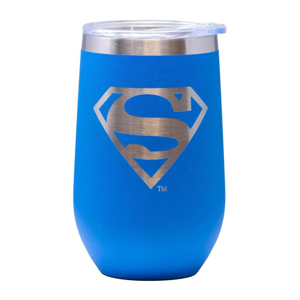 image:imageSpoontiques Superman Etched Stainless Steel Wine Tumbler with Lid Double Wall Stainless Steel Stemless Wine Glass 16oz 5 58 Tall