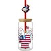 Spoontiques Snoopy Americana Glass w/Lid and Straw Charm, 20oz – 6.75″ Tall Decorative Glass, Straw Included, Ideal for Hot & Cold Beverages