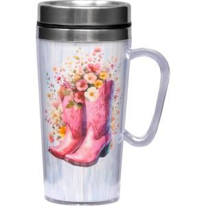Spoontiques Cowgirl Boots 14oz Insulated Travel Mug – Stainless Steel Drink Cup with Travel Lid and Sliding Lock – 7″ Tall – Holds Hot and Cold Beverages