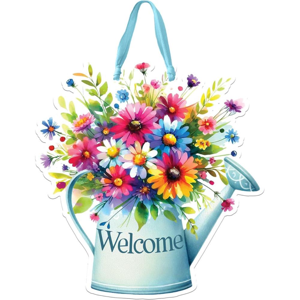 image:imageSpoontiques Door Dcor Sign  Weatherproof PVC Signs for Indoor or Outdoor Use Includes Decorative Ribbon for Hanging Flowers Door Sign