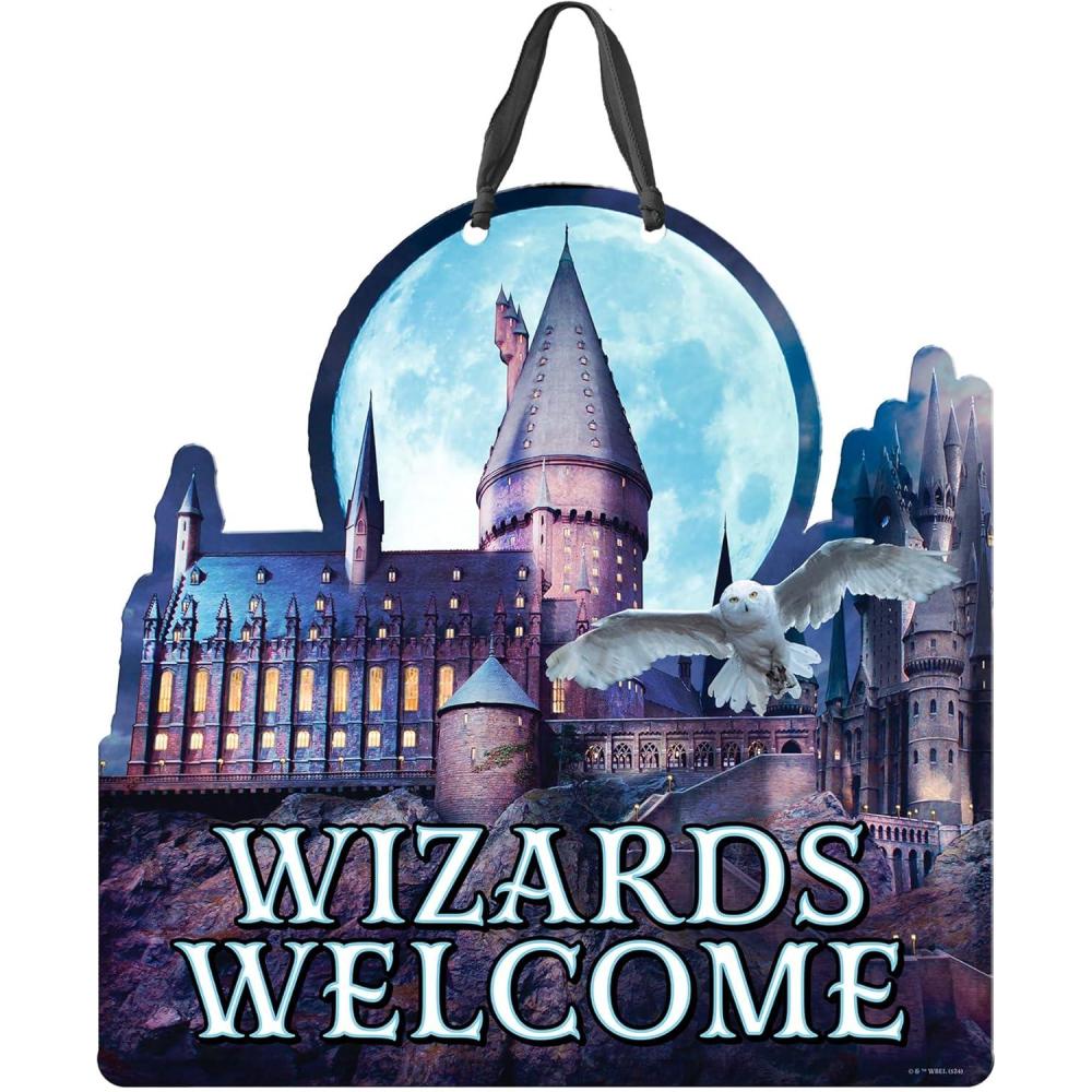 image:imageSpoontiques Door Dcor Sign  Weatherproof PVC Signs for Indoor or Outdoor Use Includes Decorative Ribbon for Hanging Wizards Welcome Door Sign