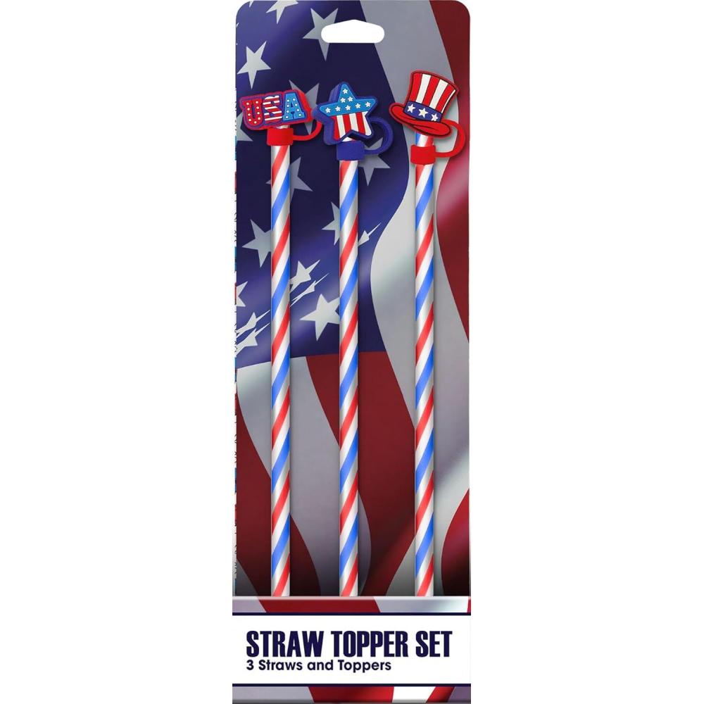 image:imageSpoontiques Looney Tunes Straw Topper Set 3 Pack  125 BPAFree Straws wSilicone Charm Topper Ideal for Water Bottles Travel Mugs TumblersAmericana