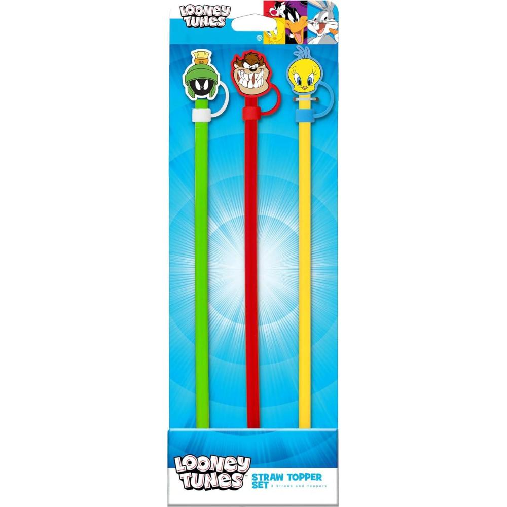 image:imageSpoontiques Looney Tunes Straw Topper Set 3 Pack  125 BPAFree Straws wSilicone Charm Topper Ideal for Water Bottles Travel Mugs TumblersLooney Tunes