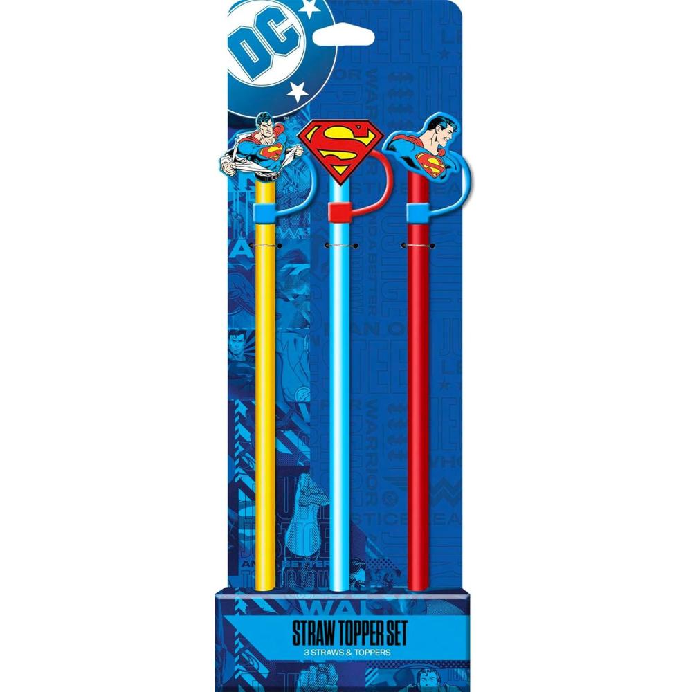image:imageSpoontiques Looney Tunes Straw Topper Set 3 Pack  125 BPAFree Straws wSilicone Charm Topper Ideal for Water Bottles Travel Mugs TumblersSuperman