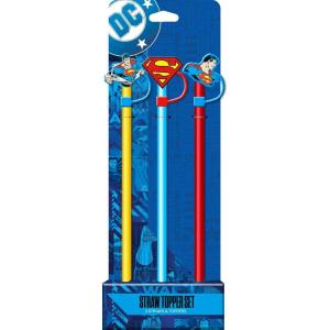 Spoontiques Looney Tunes Straw Topper Set, 3 Pack – 12.5″, BPA-Free Straws w/Silicone Charm Topper, Ideal for Water Bottles, Travel Mugs, Tumblers(Superman)