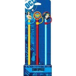 Spoontiques Looney Tunes Straw Topper Set, 3 Pack – 12.5″, BPA-Free Straws w/Silicone Charm Topper, Ideal for Water Bottles, Travel Mugs, Tumblers(Wonder Woman)