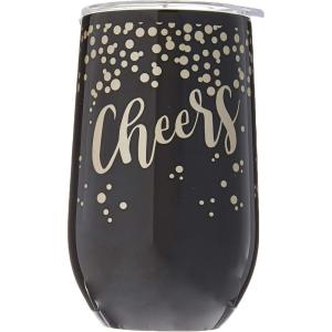 Spoontiques 16936 Cheers Stainless Wine Tumbler, Black