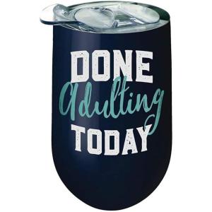 Spoontiques 16937 Done Adulting Today Stainless Wine Tumbler, Navy
