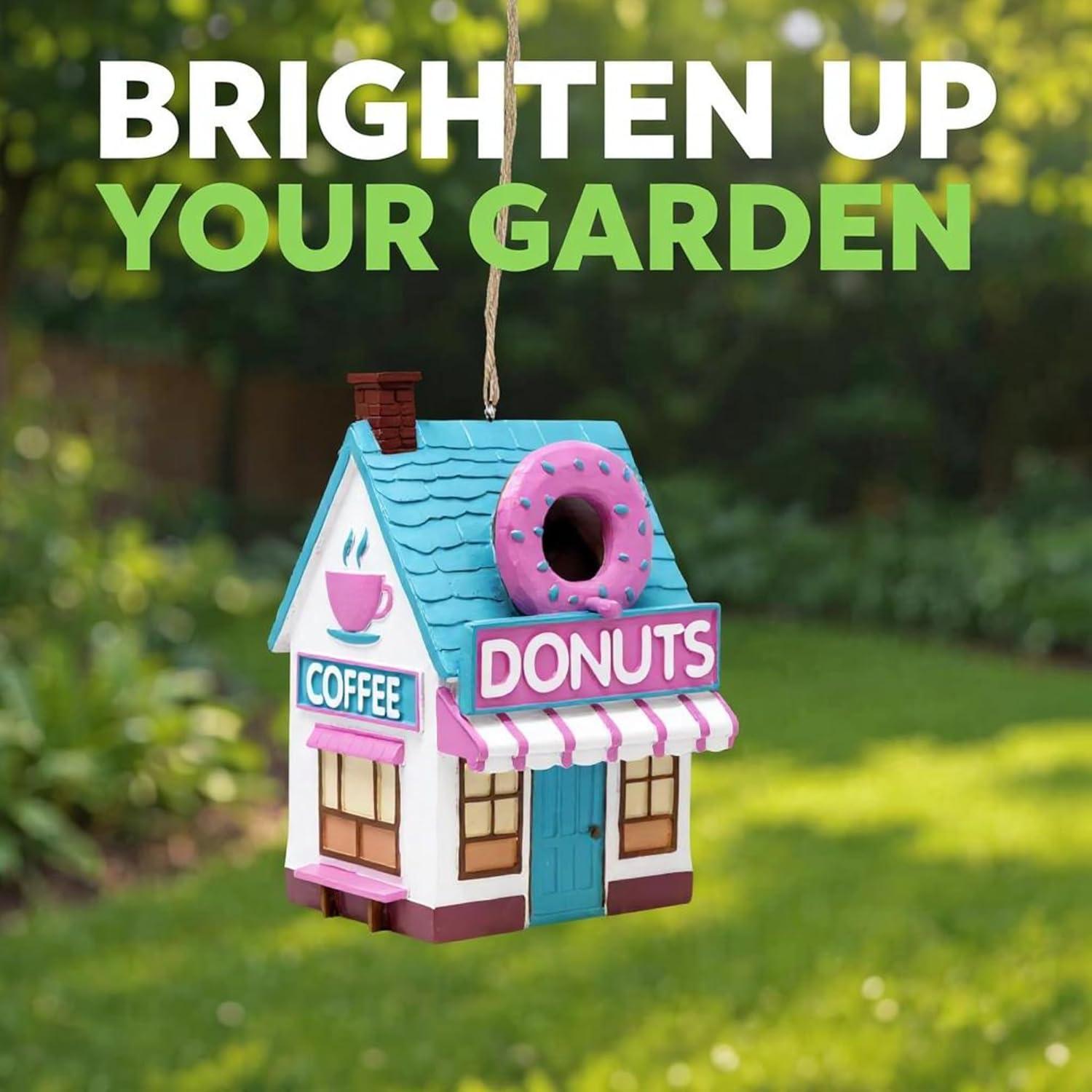 image:imageSpoontiques Doughnut Shop Birdhouse Garden Dcor Hanging Novelty Decorative Bird House for Yard Garden Decoration Outdoor Patio