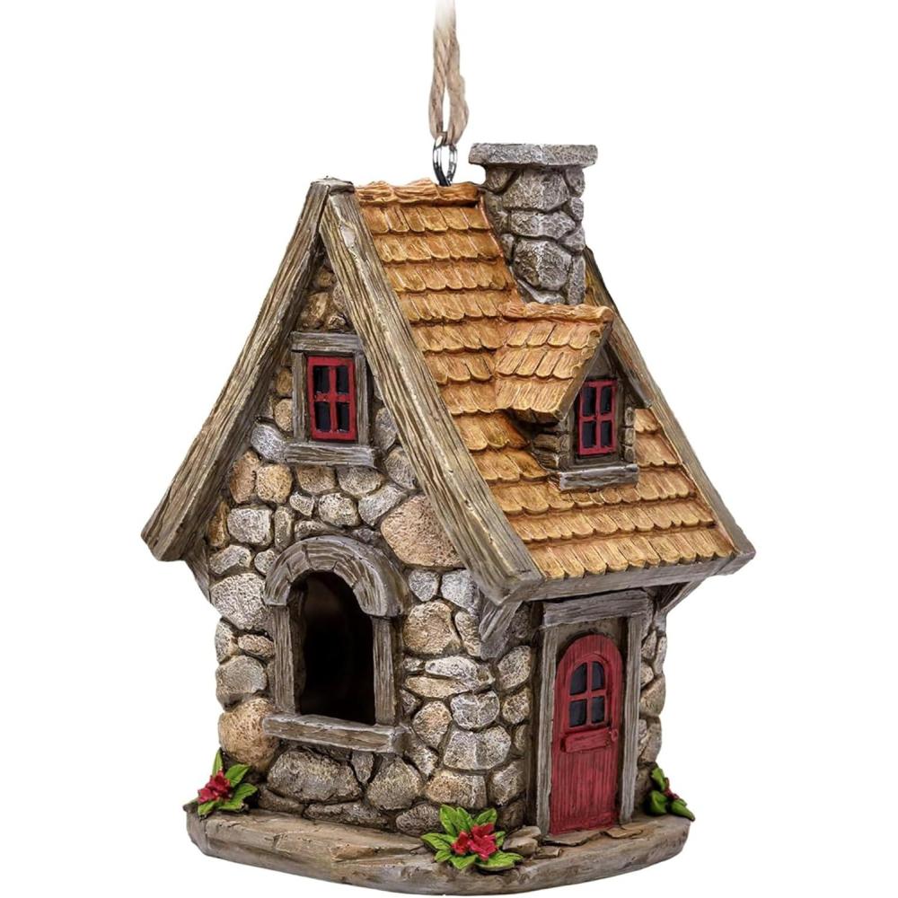 image:imageSpoontiques Stone Cottage Birdhouse Garden Dcor Hanging Novelty Decorative Bird House for Yard Garden Decoration Outdoor Patio