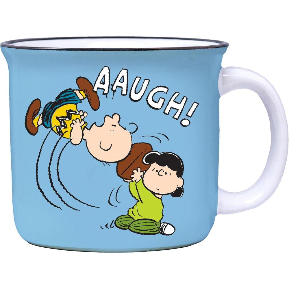 image:imageSpoontiques Peanuts Football Ceramic Camper Mugs 14 Ounce Beverage Capacity Microwave and Dishwasher Safe 3 58 Tall
