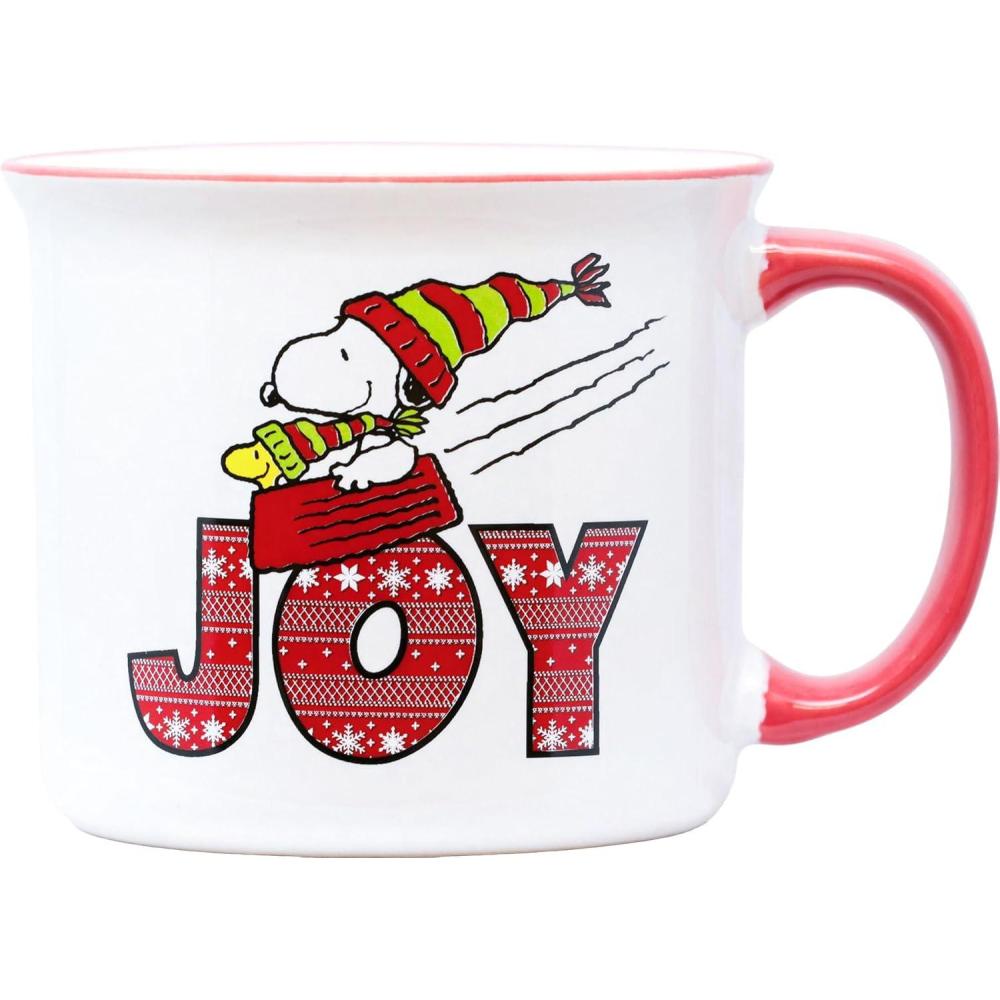 image:imageSpoontiques Snoopy Christmas Ceramic Camper Mugs 14 Ounce Beverage Capacity Microwave and Dishwasher Safe 3 58 Tall