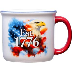 Spoontiques Americana Eagle Ceramic Camper Mugs – 14 Ounce Beverage Capacity – Microwave and Dishwasher Safe – 3 5/8″ Tall