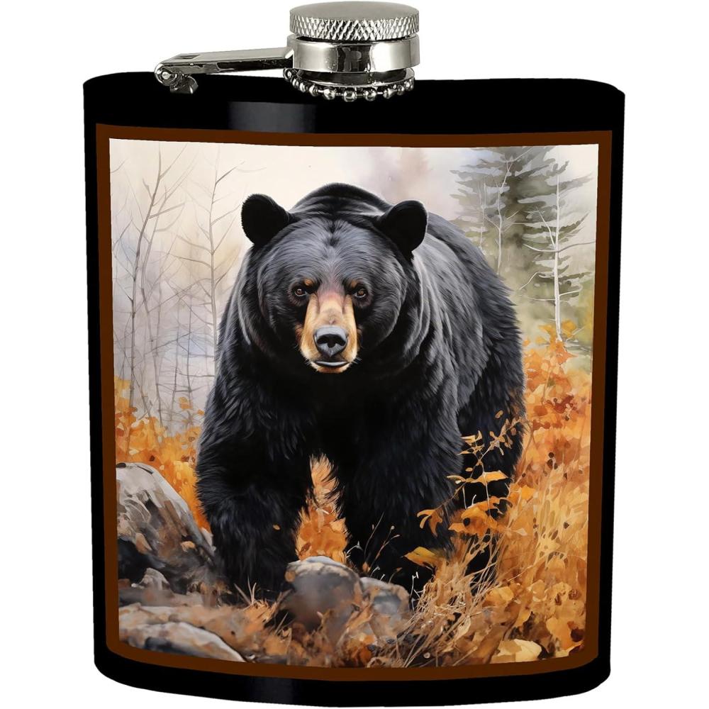 image:imageSpoontiques Bear Stainless Steel Hip Flask Functional Drinkware 7oz Liquid Capacity with Stainless Steel Refill Funnel 4 34 Tall Gift for Birthday Bachelor or Bachelorette Party