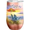 Spoontiques Beach Stainless Steel Wine Tumbler, 16 Oz – Double Wall Insulated Drink Cup with Sliding Lock Lid for Travel – White, Red, Rose, Champagne