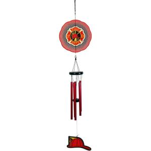 Spoontiques Fire Dept Spinner Wind Chimes – Outdoor Garden Décor – Decorative Chimes for Yard, Garden, Backyard and Patio Decoration