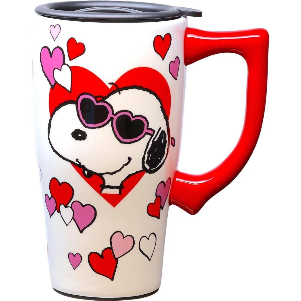 image:imageSpoontiques Ceramic Travel Mugs Snoopy Valentine Hot or Cold Beverages Gift for Coffee Lovers
