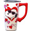 Spoontiques – Ceramic Travel Mugs – Snoopy Valentine – Hot or Cold Beverages – Gift for Coffee Lovers